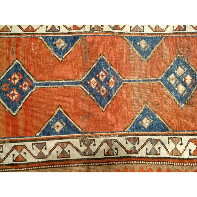 19th Century Kurdish Runner Rug, Hand-Knotted Wool, Geometric Medallion Pattern, Terracotta & Navy, 3x12 For Sale - Image 16 of 16