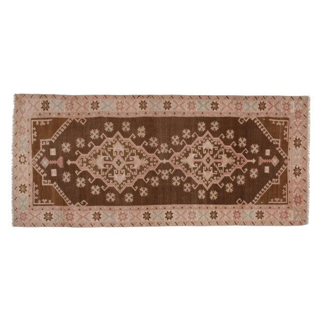 Vintage Turkish Oushak Hand-Knotted Runner 4'5'' X 9'8'' For Sale - Image 11 of 11