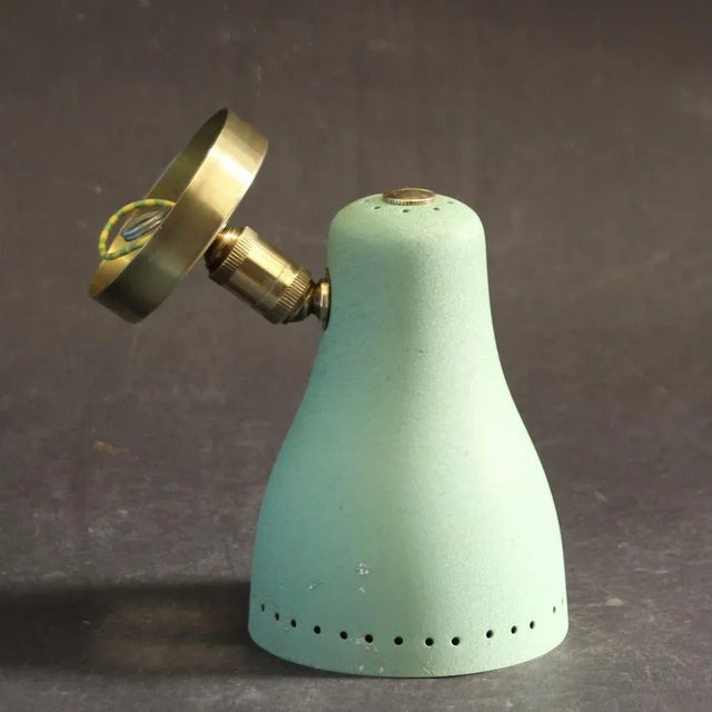 Mid-Century Modern Mid-Century Brass and Green Adjustable Wall Lamp Sconce, 1950s For Sale - Image 3 of 11
