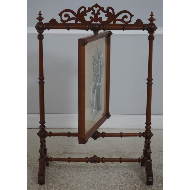 Victorian American Victorian Beaded Needlepoint Rotating Fireplace Screen For Sale - Image 3 of 14