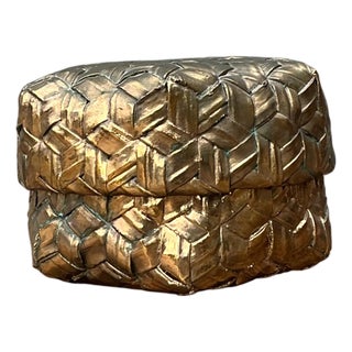 Vintage Gilded Rattan Decorative Hexagon Box For Sale