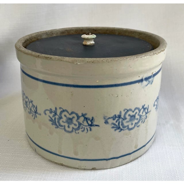 Late 19th Century Late 19th Century Antique Stoneware Butter Crock With Lid For Sale - Image 5 of 8