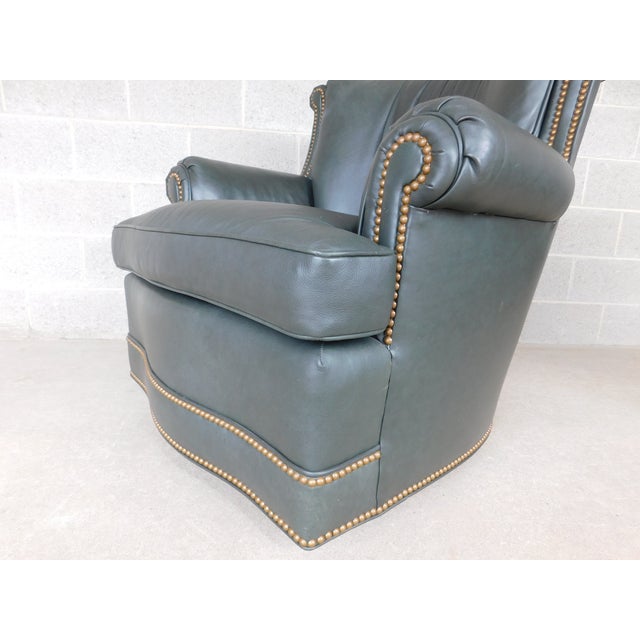 Green Hancock & Moore Leather Swivel Rocking Arm Club Chair For Sale - Image 8 of 17