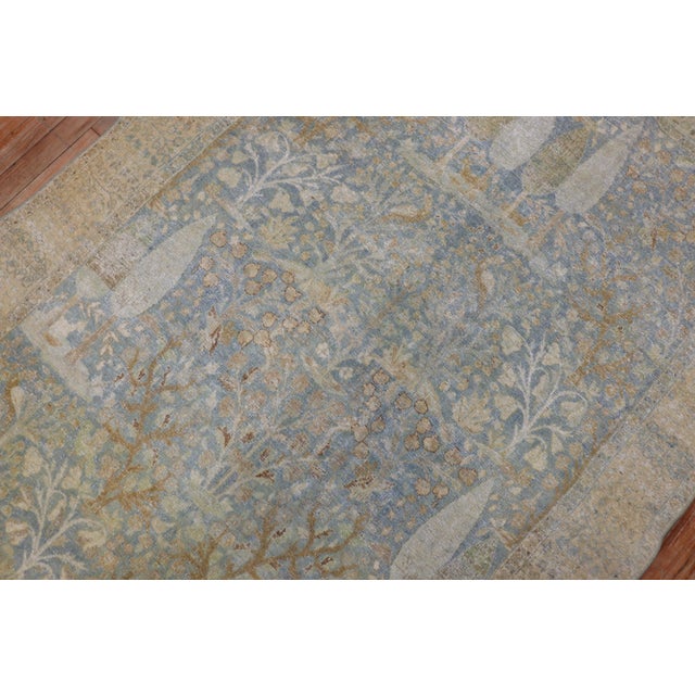 19th Century Light Blue Pictorial Traditional Persian Tabriz Rug - 4'6" x 6'3" For Sale - Image 4 of 6