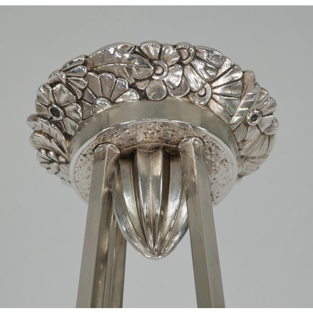 Metal Degue French Art Deco Chandelier 1930s - Square Geometric Frosted Glass For Sale - Image 7 of 10