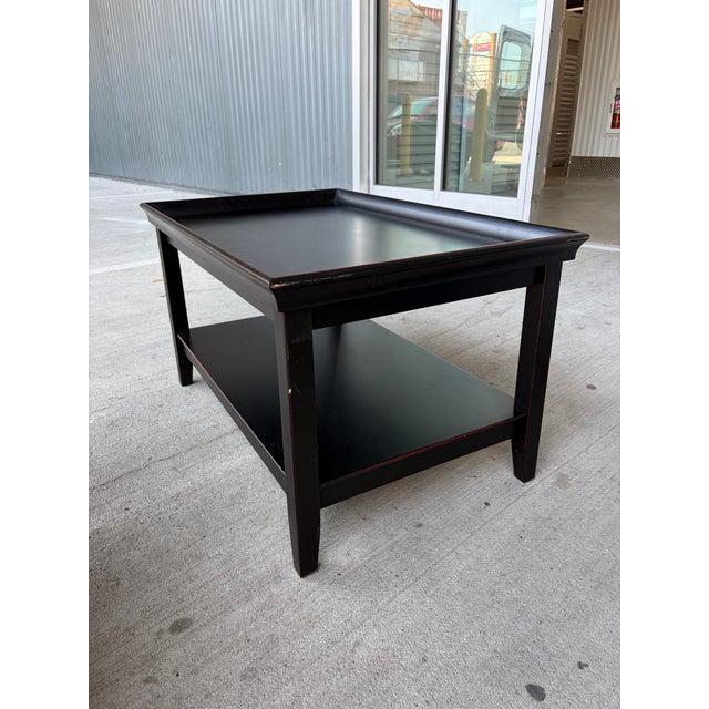 Late 20th Century Late 20th Century Black Wood Tray Top Coffee Table With Lower Storage Shelf For Sale - Image 5 of 6