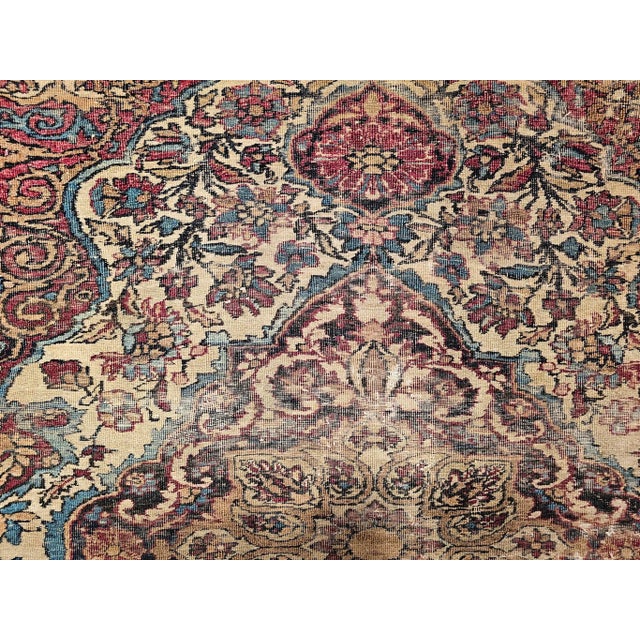 Persian 19th-Century Persian Kerman Lavar Area Rug, Handwoven Floral Pattern, Ivory & Red, 4’ X 5’ For Sale - Image 3 of 12