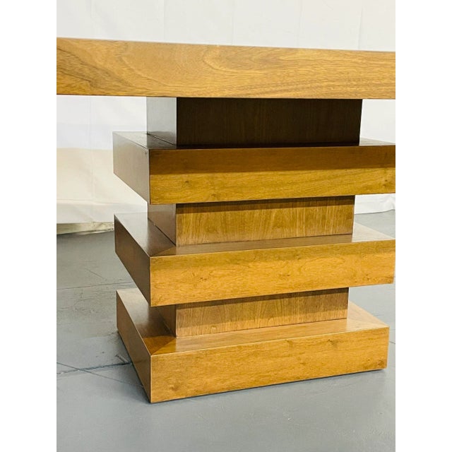 Modern Oak Double Pedestal Base Dining / Conference Table, Geometric Design For Sale - Image 10 of 13