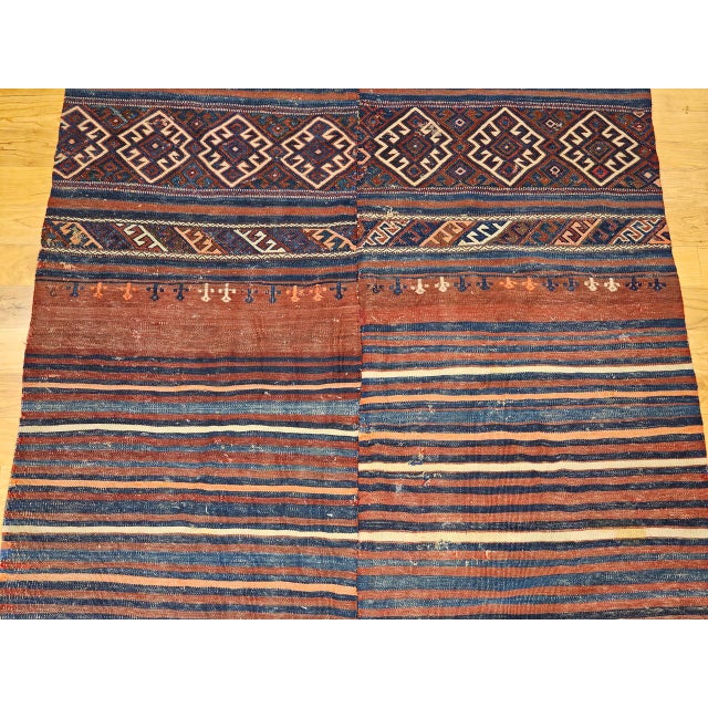 Textile Vintage Turkish Kilim Rug, Handwoven Wool, Geometric Pattern, Indigo Blue & Rust-Red, 5x8 For Sale - Image 7 of 13