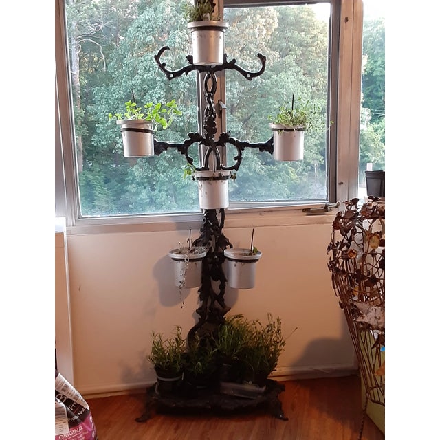 Early 20th Century Early 20th Century Solid 68" Tall Black Heavy Solid Wrought Iron Plant Pot Holder Stand For Sale - Image 5 of 10