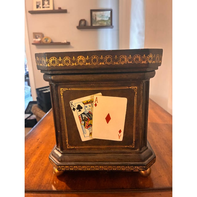 1980s Maitland-Smith Hand-Painted Tooled Leather Poker Box For Sale In Raleigh - Image 6 of 6