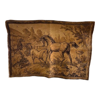 Vintage European Woven Horse Scene Tapestry Wall Hanging For Sale
