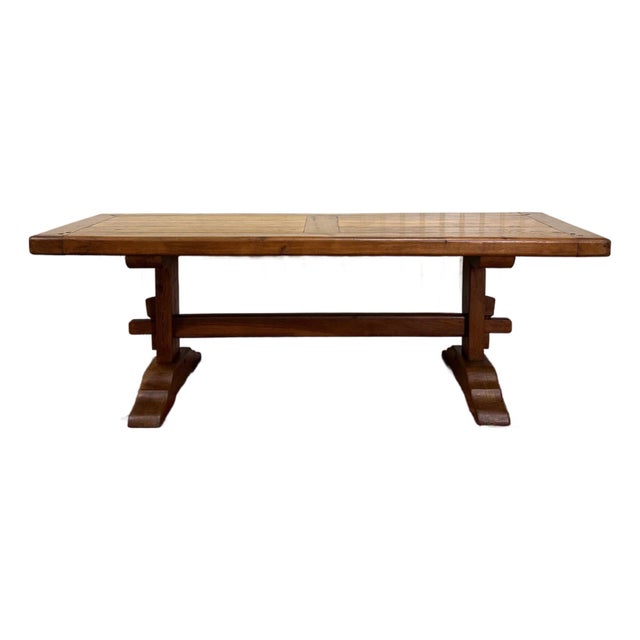 Antique French Country Farm Dining Table Farmhouse Trestle Base Oak c.1900-1920s For Sale