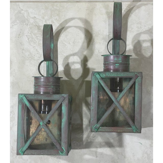Funky Pair of Solid Copper Wall Lantern -13”h X 5”w X 5”.75 D For Sale In Miami - Image 6 of 13