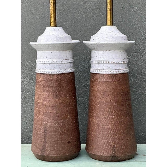 Coffee Vintage Boho Italian Ceramic Lamps After Bitossi For Sale - Image 8 of 9
