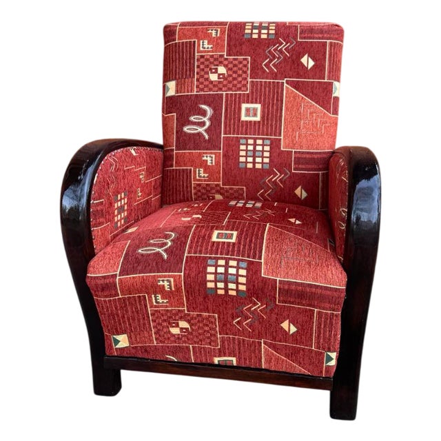 Art Deco Armchair with New Patterned Upholstery, 1930s For Sale