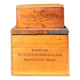 Antique Wood Baker's Chocolate Boxes From Maine, Pair For Sale