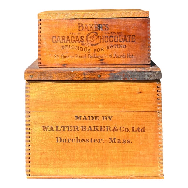Antique Wood Baker's Chocolate Boxes From Maine, Pair For Sale