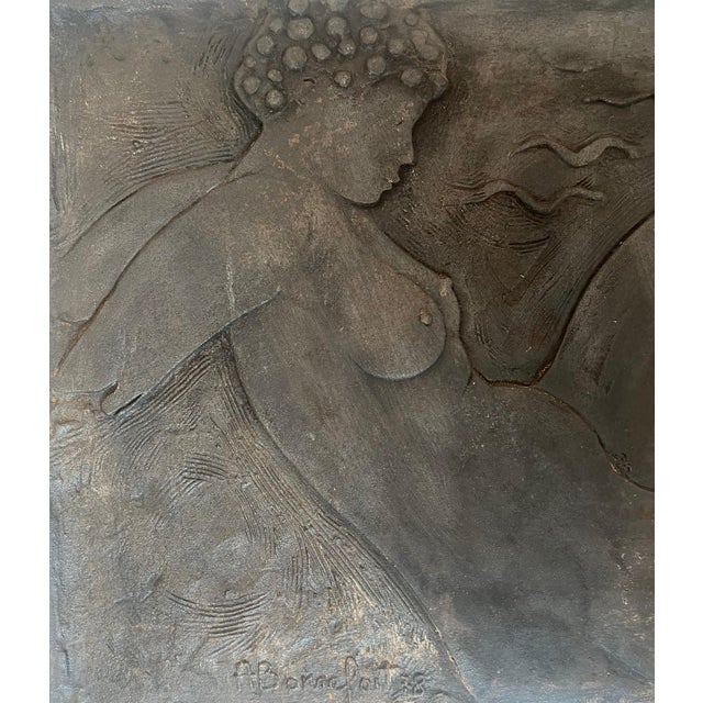 Mid-Century Modern Cast iron fireback depicting a naked woman signed Bonnefoit, 1987 For Sale - Image 3 of 12