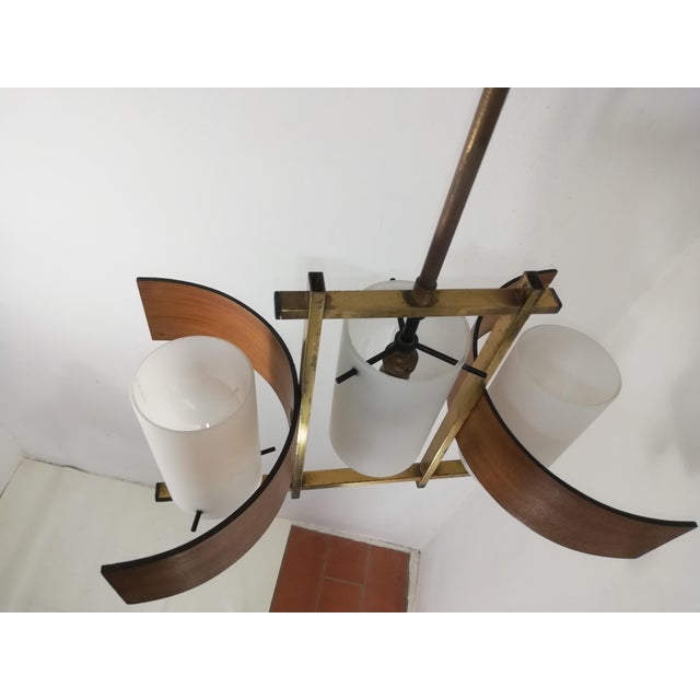 Vintage Italian Brass and Glass Chandelier, 1950s For Sale - Image 6 of 10