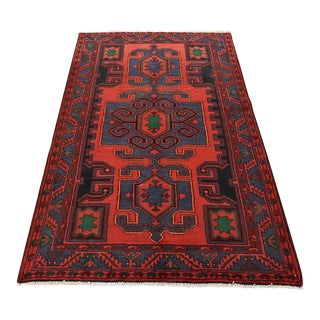 1980s Vintage Tribal Oriental 4’8” X 7′ Red Wool Hand-Knotted Area Rug For Sale