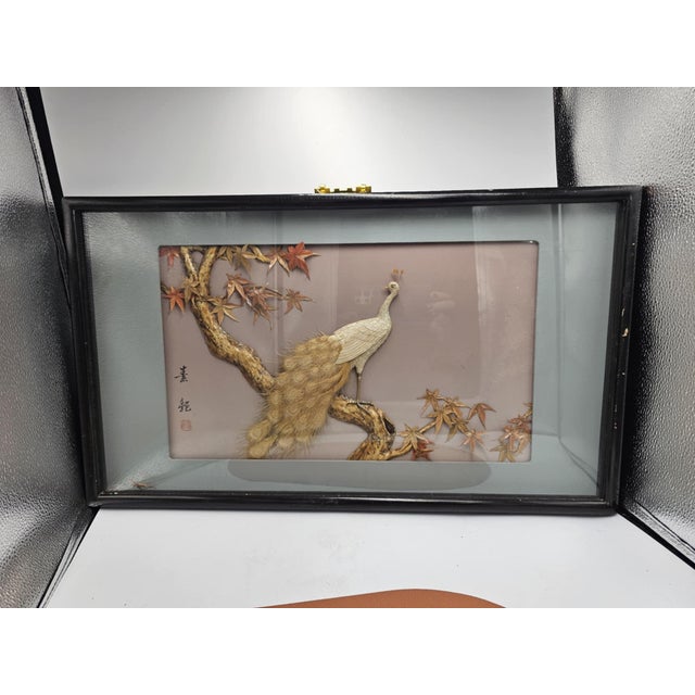 Japanese Peacock Picture in a Frame, 1950s For Sale - Image 9 of 9