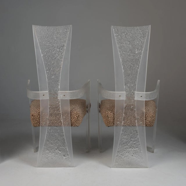 Hill Manufacturing Co. 1970s Vintage Hill Manufacturing Style Tall High Back Lucite Armchairs with Frosted Texture - a Pair For Sale - Image 4 of 13