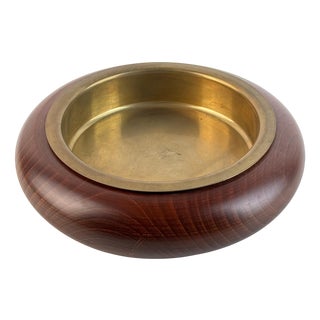 Italian Walnut and Patinated Brass Ashtray by Sandro Petti, 1970s For Sale