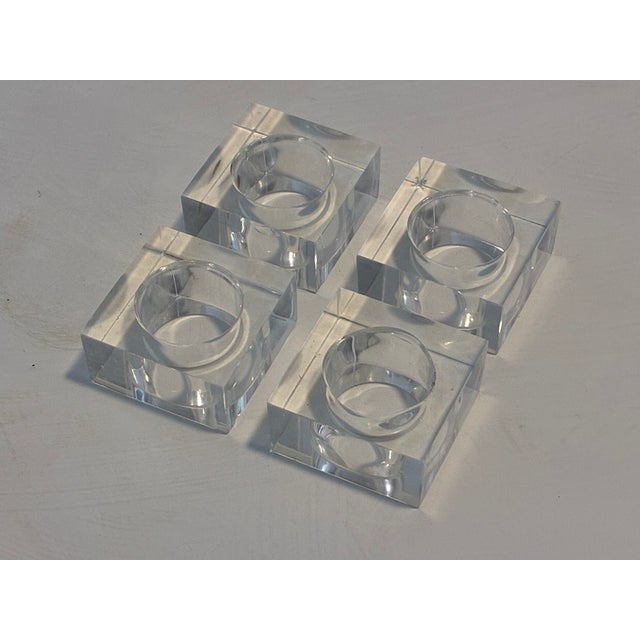Transparent 1980s Postmodern Clear Crystal Cube Napkin Rings – Set of 4 For Sale - Image 8 of 8