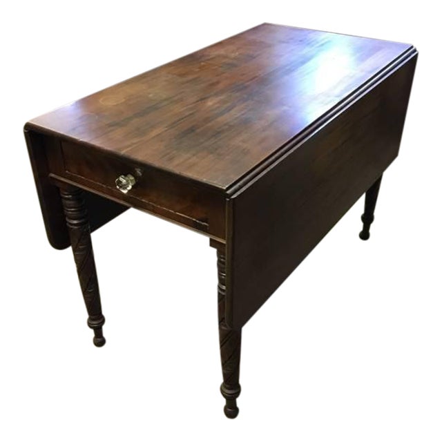 Large Antique Walnut Wood Flip Top Table, With Extending Sides For Sale