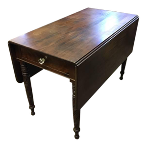 Large Antique Walnut Wood Flip Top Table, With Extending Sides