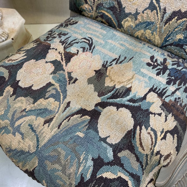 Vintage Pair of Aubusson Needle Point French Style Arm Chairs in Painted Walnut Frames For Sale - Image 10 of 12