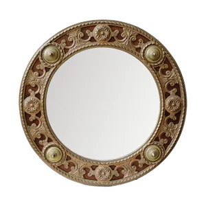 Round Mirror Antique Wanamaker-Phila, Walnut, Brass and Red Bronze