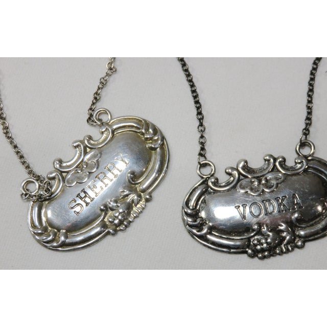 Vintage Sterling Silver Vodka Gin & Sherry Liquor Decanter Labels