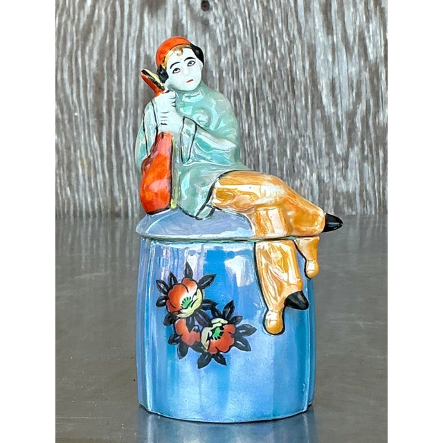 Vintage Art Deco Ceramic Cigarette Jar For Sale - Image 4 of 9