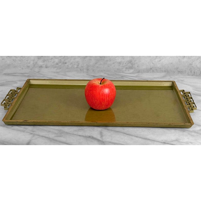 Original 1960's Chinoiserie Vanity (or Serving) Tray - Made of Brass with an Original Olive Enamel Finish - Attractive...