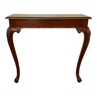 Vintage Maitland Smith Two Legged Console Table, Dark Green Top With Golden-Brown Birds and Trees For Sale