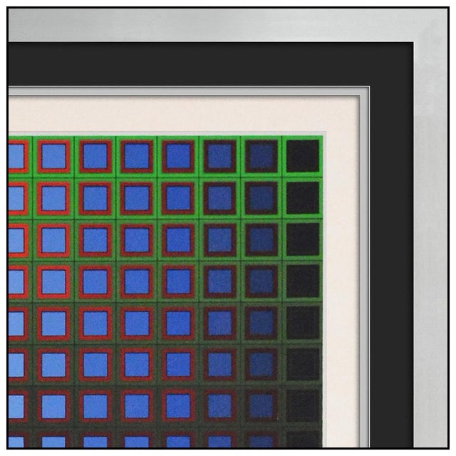 Printmaking Materials Mid 20th Century Geometric Abstract Blue Screenprint Victor Vasarely For Sale - Image 7 of 7