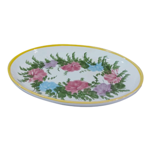 1970s Gary Valenti Hand Painted Floral Ceramic Oval Serving Platter Made in Italy
