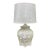 1970s Chinoiserie Relief Porcelain Celadon-Cream Table Lamp With Floral Motif & Textured Shade For Sale