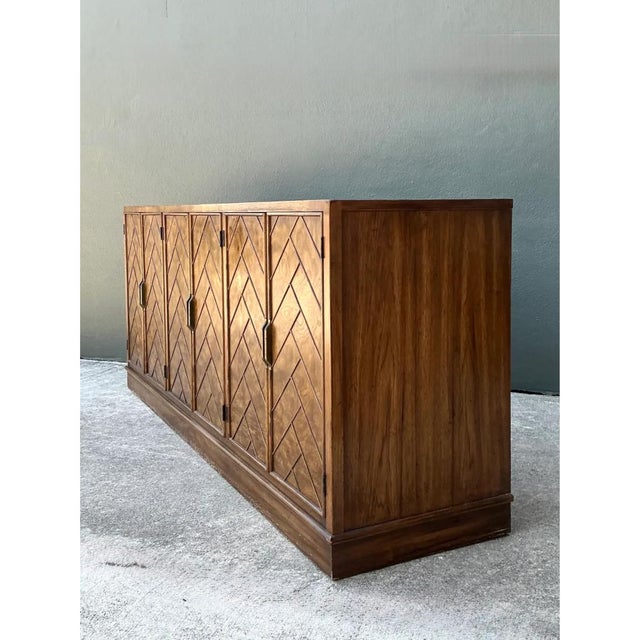 Vintage American of Martinsville Chevron Wood Credenza For Sale - Image 11 of 13
