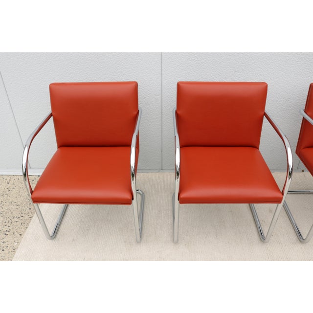 Ludwig Mies Van Der Rohe Brno Tubular Chairs in Orange Vinyl by Gordon, Set of 4 For Sale - Image 13 of 18