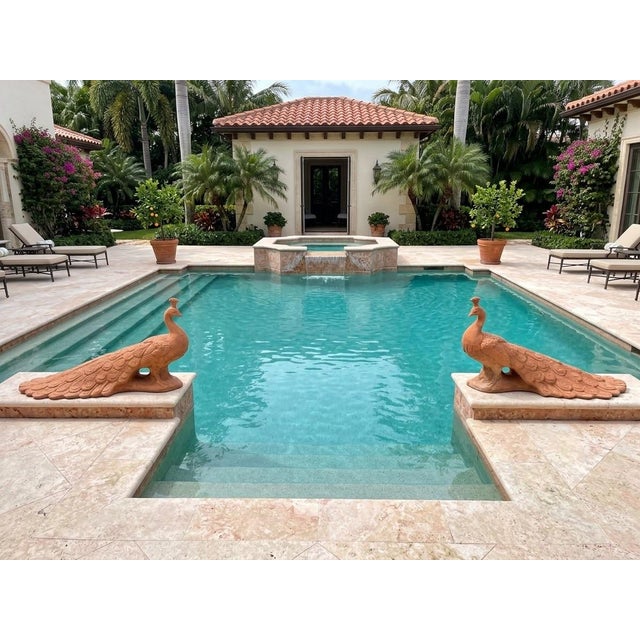 Pair of Vintage Tuscan Terra Cotta Peacock Garden Sculptures For Sale - Image 12 of 12