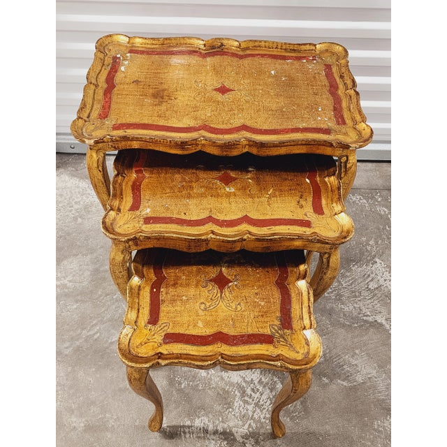 Hollywood Regency Vintage Italian Florentine Giltwood Nesting Tables-Set of 3 For Sale - Image 3 of 12