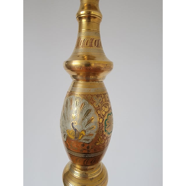 Vintage Hand Painted Brass Floor Lamp From India For Sale - Image 11 of 16