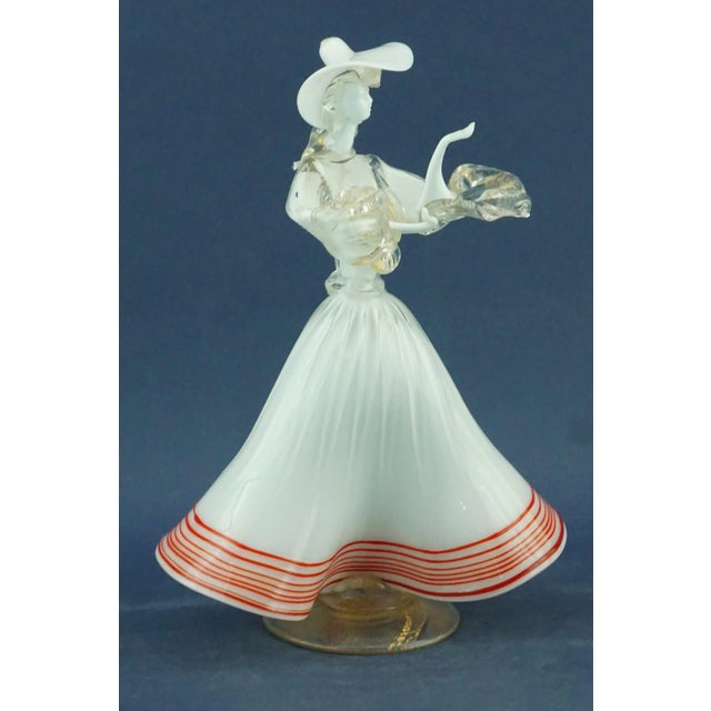 20th Century Murano Opaline Glass Sculpture of a Lady with Red and Gold Glass Paste attributed to Archimede Seguso, Italy For Sale - Image 9 of 18