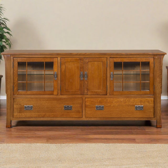 Mission Quarter Sawn Oak 72" Tv Stand - Michael's Cherry For Sale - Image 13 of 13