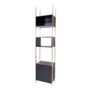 Brass and Wood Bookcase by Jules Wabbes for Mobilier Universel, Belgium, 1960s For Sale