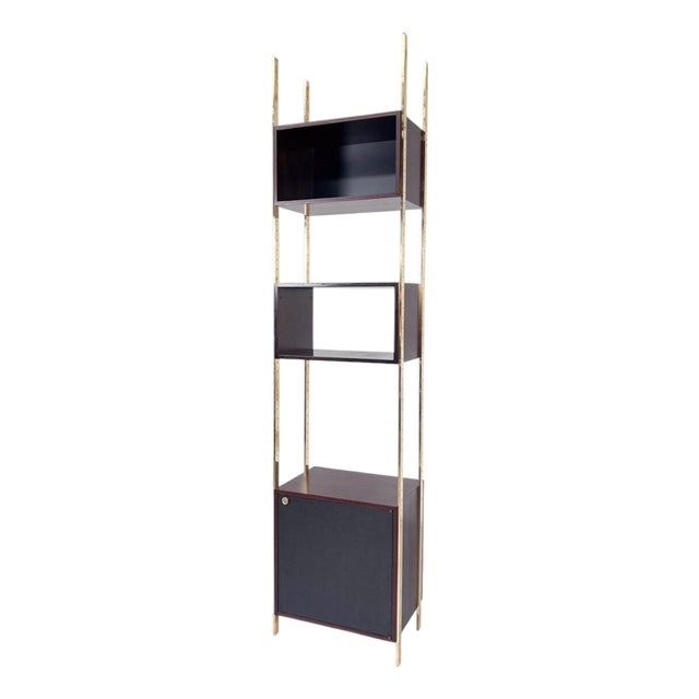 Brass and Wood Bookcase by Jules Wabbes for Mobilier Universel, Belgium, 1960s For Sale
