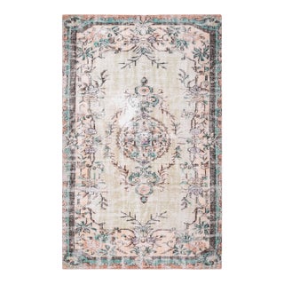 1970s Vintage Handmade Wool Cotton Green Area Rug For Sale